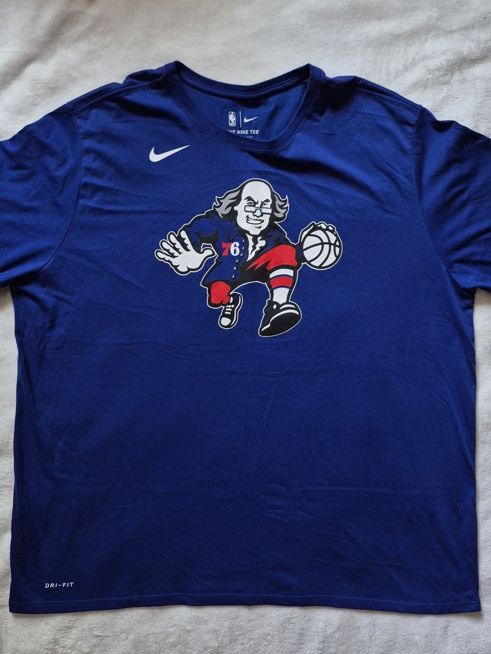 NWOT-Nike Royal Blue 76ers Benjamin Franklin Basketball Tee